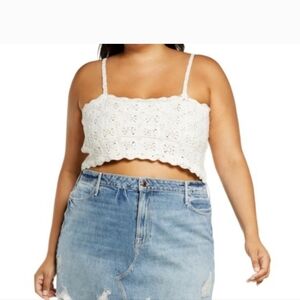 BP Crochet Crop Top Plus Size 1X Off White New With Tags Spaghetti Straps